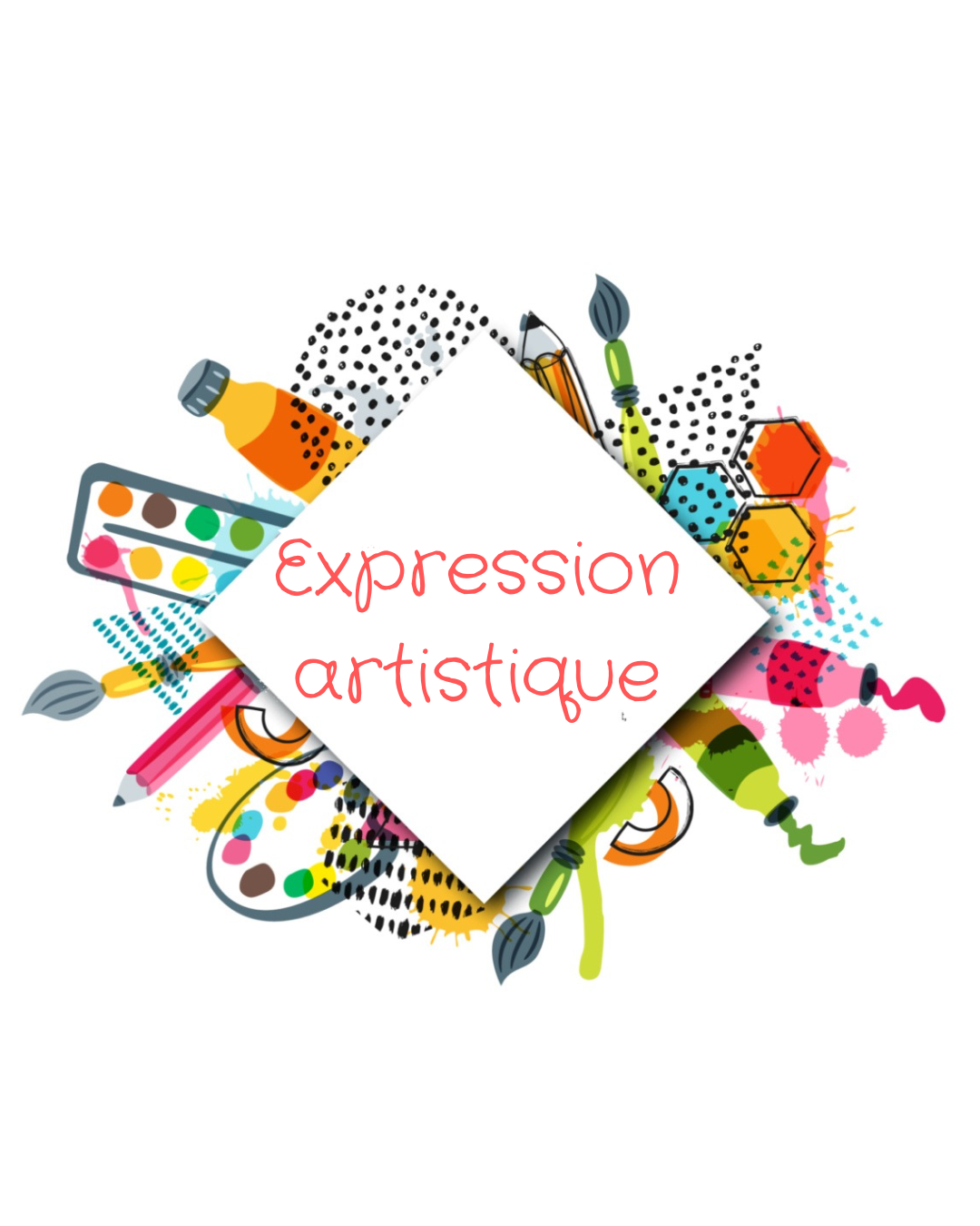 affiche représentant tout le matériel artistique pinceaux, crayons pour créer