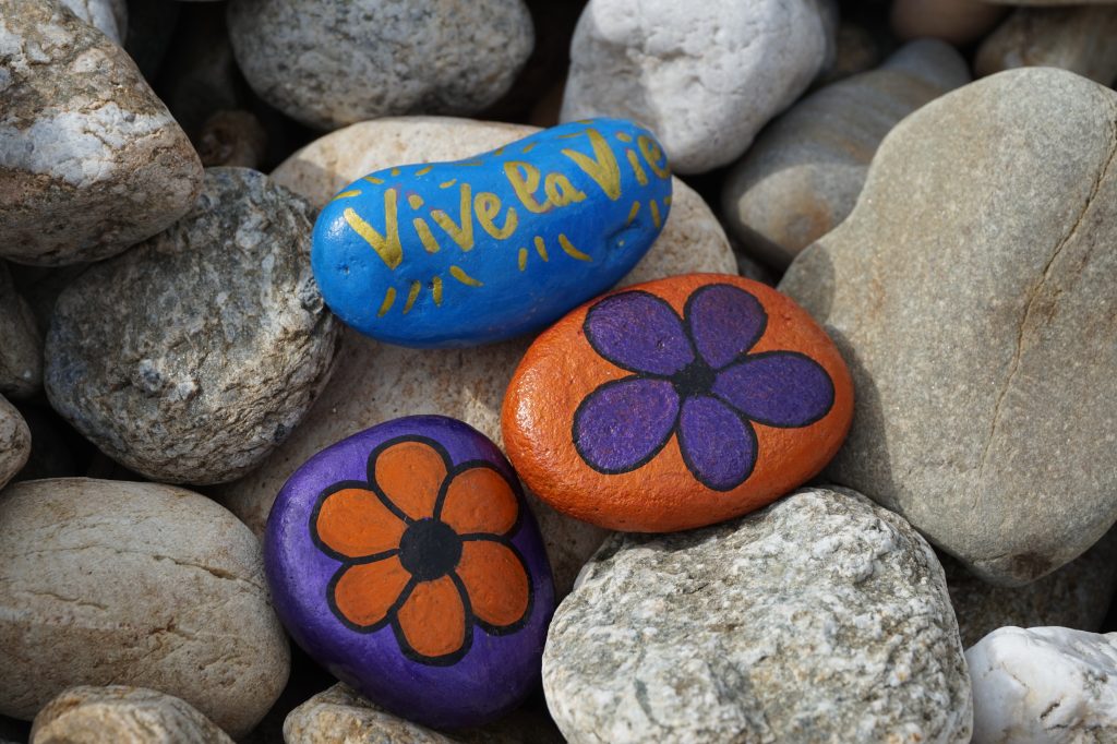 galets peints avec fleurs