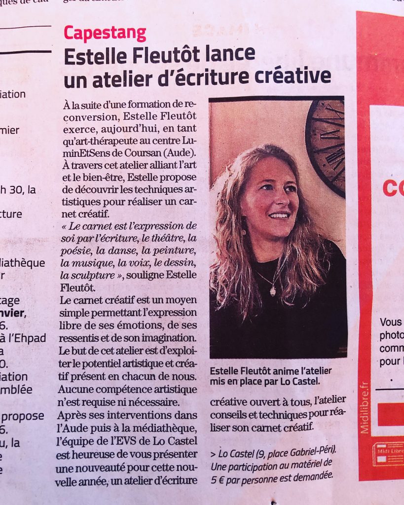 article de journal expliquant le lancement d'un atelier d'écriture créative par Estelle fleutot