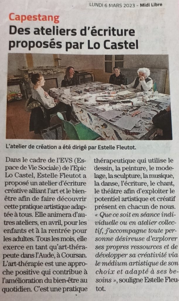 article de journal détaillant des ateliers d'écriture que je propose