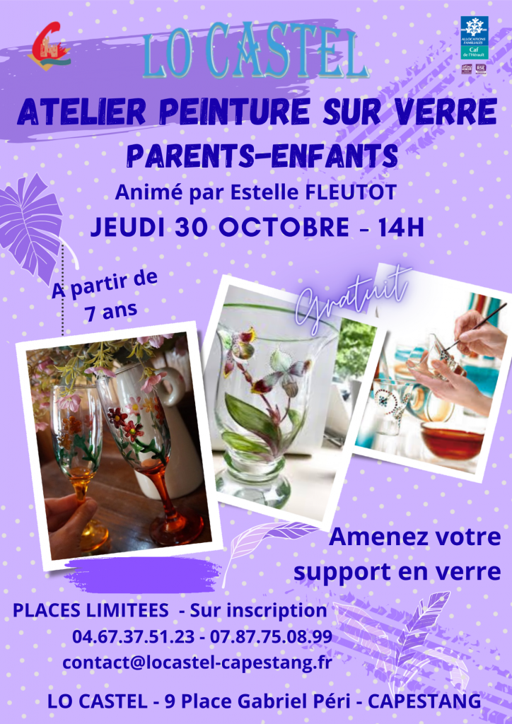 affiche d'un atelier de peinture sur verre que j'animerai en octobre