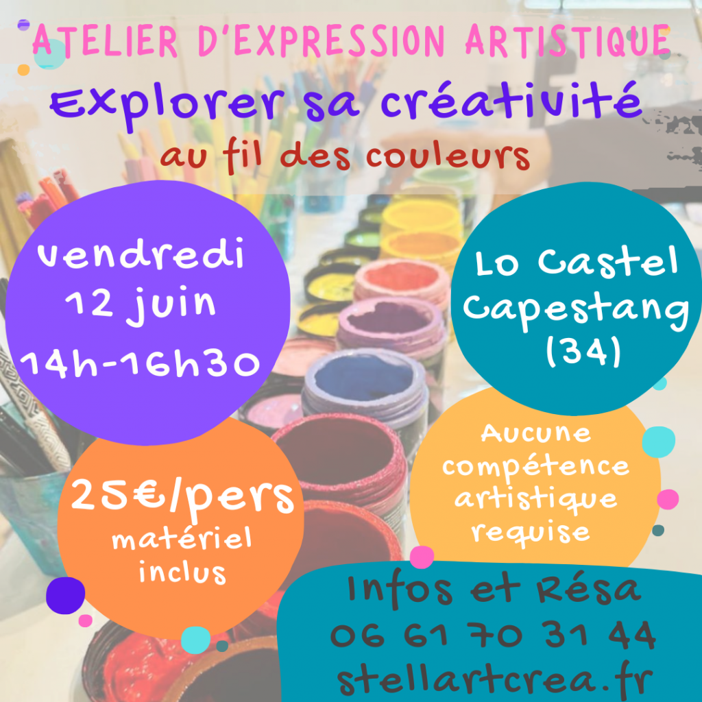 visuel de l'affiche de l'atelier d'expression artistique qui aura lieu le 12 juin