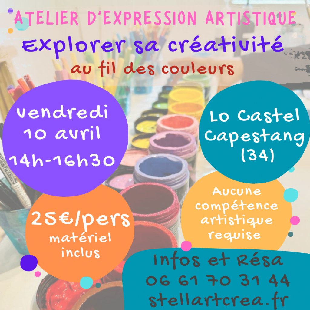 visuel de l'affiche de l'atelier d'expression artistique qui aura lieu le 10 avril