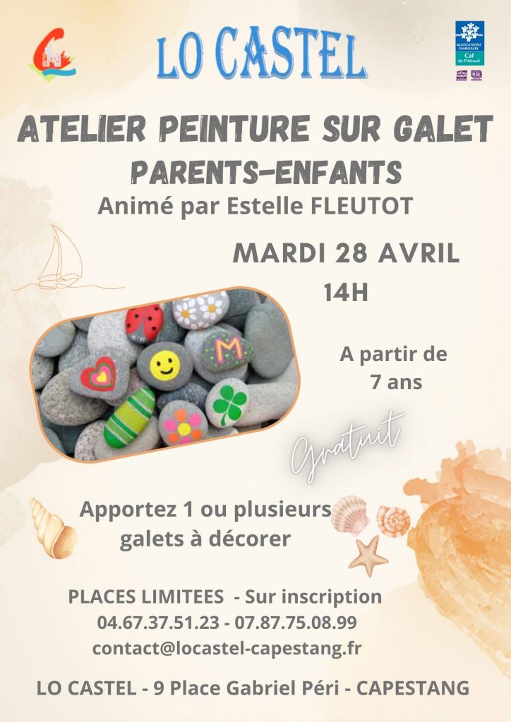 affiche atelier peinture sur galets que j'anime