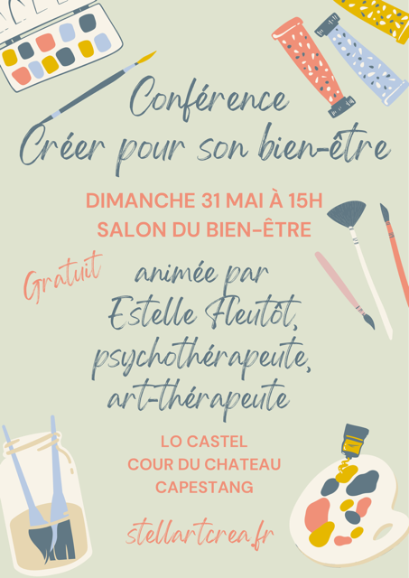 affiche conférence art thérapie mai 2026 avec peinture et pinceaux
