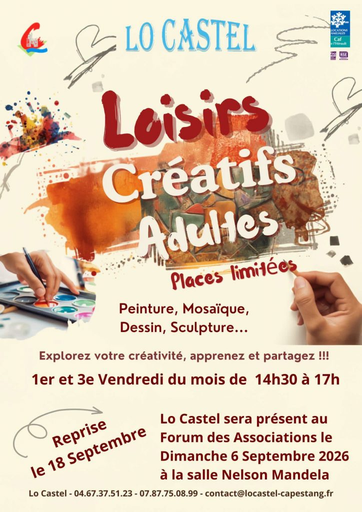 affiche loisirs créatifs pour adultes que j'animerai à partir de septembre 2026