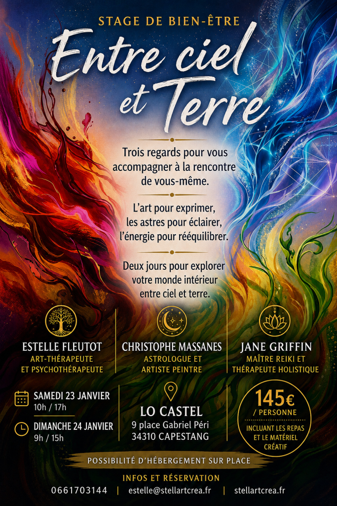 il s'agit de l'affiche concernant un atelier que j'anime avec deux autres thérapeute les 23 et 24 janvier